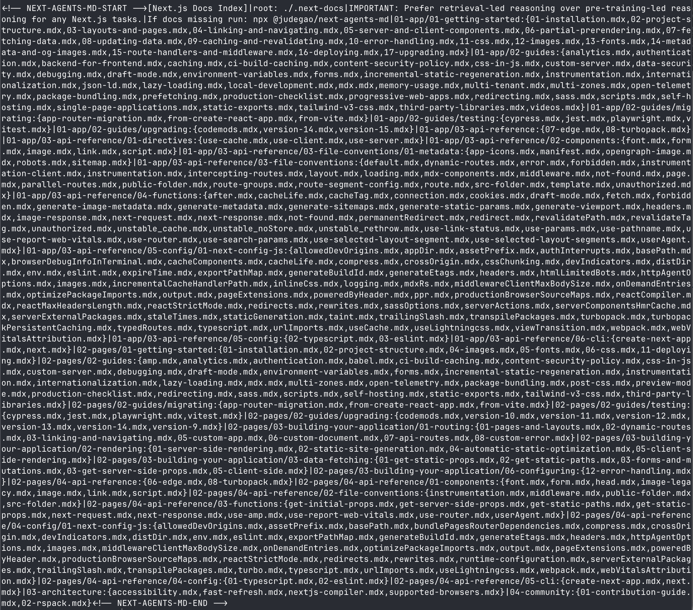 完整的压缩文档索引。每行将目录路径映射到它包含的文档文件